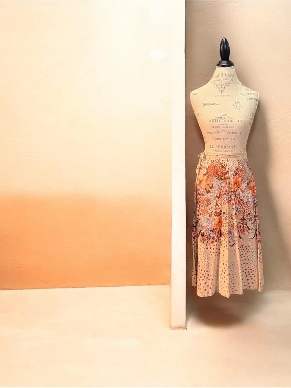 Orange, Brown, and Beige Floral Print A-Line  Midi Wrap Skirt